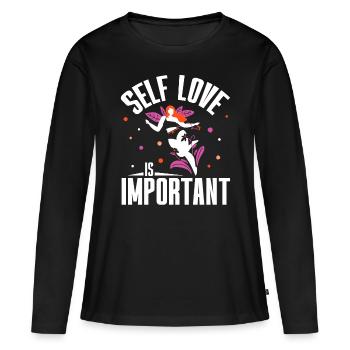 L’amour de soi est important positif Amour de soi doux - T-shirt manches longues Premium bio Femme - noir - Devant - Julia (174cm)