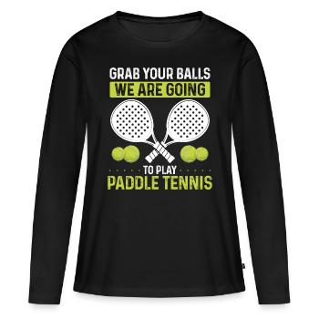 Match de joueur de paddle-tennis Attrapez vos balles - T-shirt manches longues Premium bio Femme - noir - Devant - Julia (174cm)