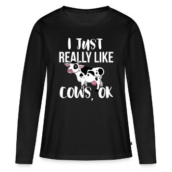 I Just Really Like Cows OK - Rancher & Farmer - Women's Premium Organic Long Sleeve Shirt - black - Front - Julia (174cm)