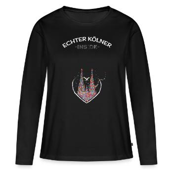 Cathédrale de Cologne Carnaval Confettis Bébé Enceinte Ventre - T-shirt manches longues Premium bio Femme - noir - Devant - Julia (174cm)