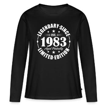 40e anniversaire né en 1983 Légendaire depuis 1983 - T-shirt manches longues Premium bio Femme - noir - Devant - Julia (174cm)