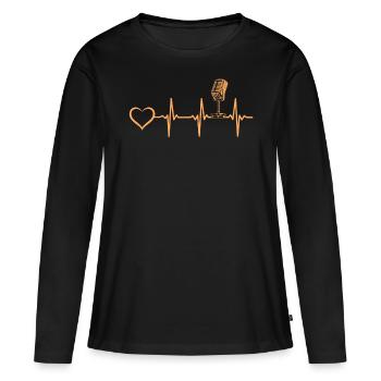 Podcaster Podcast Mic Podcast Heartbeat Heart - T-shirt manches longues Premium bio Femme - noir - Devant - Julia (174cm)