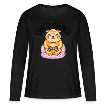 Chica Gamer Graphic Gaming Video Game Player Nerd - Frauen Premium Bio Langarmshirt - Schwarz - Vorne - Julia (174cm)
