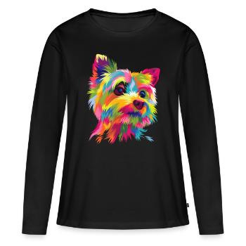 Coloré Pop Art Yorkshire Terrier Portrait Yorkie - T-shirt manches longues Premium bio Femme - noir - Devant - Julia (174cm)
