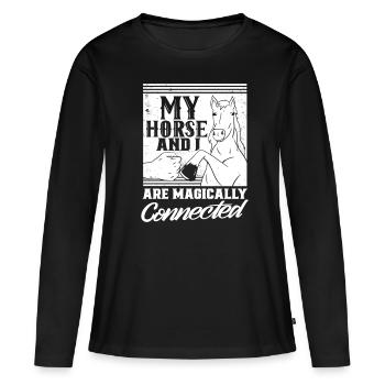 Mon cheval et moi sommes liés par magie à l’équitation - T-shirt manches longues Premium bio Femme - noir - Devant - Julia (174cm)