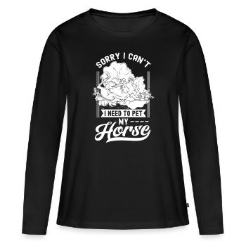 Je ne peux pas monter je dois caresser mon cheval - T-shirt manches longues Premium bio Femme - noir - Devant - Julia (174cm)