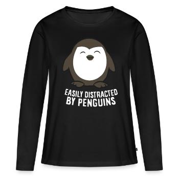 Cute Penguin Lover Gift Easily Distracted By Pengu - Women's Premium Organic Long Sleeve Shirt - black - Front - Julia (174cm)