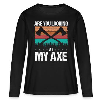 Axe Throwing Are you looking at my Axe Thrower - Frauen Premium Bio Langarmshirt - Schwarz - Vorne - Julia (174cm)