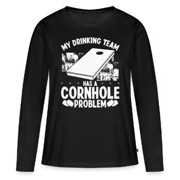 Cornhole Drinking Team Tossing Cornhole Player - Frauen Premium Bio Langarmshirt - Schwarz - Vorne - Julia (174cm)