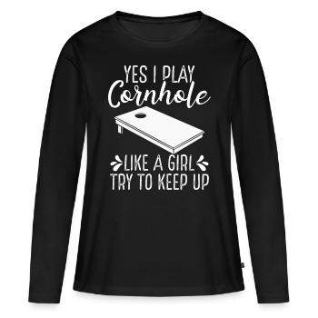 Cornhole Team Play like a Girl Cornhole Player - Women's Premium Organic Long Sleeve Shirt - black - Front - Julia (174cm)