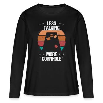 Cornhole Player Less talking more Cornhole Team - Frauen Premium Bio Langarmshirt - Schwarz - Vorne - Julia (174cm)