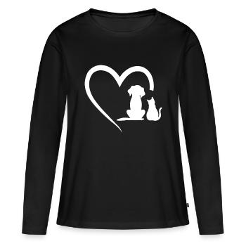 Dog Puppy and Baby Cat Heart - Animal Dog & Cat He - Women's Premium Organic Long Sleeve Shirt - black - Front - Julia (174cm)