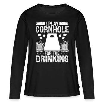 Joueur de Cornhole pour l’équipe de Drinking Cornhole - T-shirt manches longues Premium bio Femme - noir - Devant - Julia (174cm)
