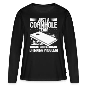 Cornhole Player Partner Drink Beer Cornhole Team - Women's Premium Organic Long Sleeve Shirt - black - Front - Julia (174cm)