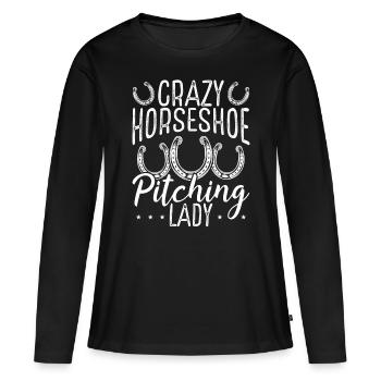 Crazy Horseshoe Pitching Lady Game Tosser - Frauen Premium Bio Langarmshirt - Schwarz - Vorne - Julia (174cm)
