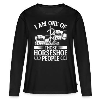 Jeu de lancer en fer à cheval Une de ces personnes - T-shirt manches longues Premium bio Femme - noir - Devant - Julia (174cm)