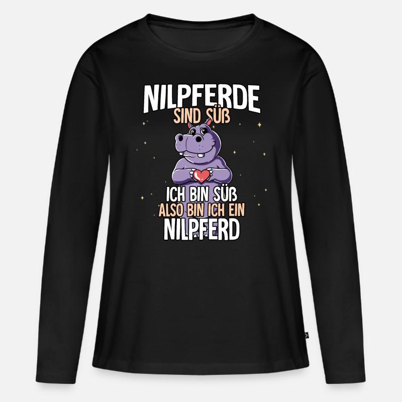 Nilpferde Sind Süß Nilpferd - Frauen Premium Bio Langarmshirt - Schwarz