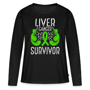 Liver Cancer Survivor Awareness Ribbon Gloves - Frauen Premium Bio Langarmshirt - Schwarz - Vorne - Julia (174cm)