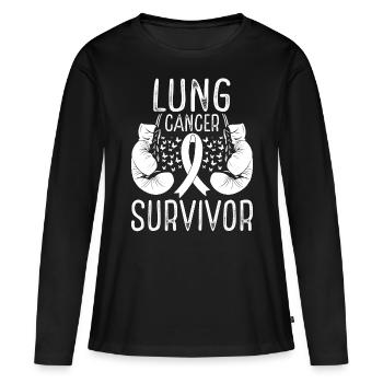 Lung Cancer Survivor Awareness Ribbon Gloves - Frauen Premium Bio Langarmshirt - Schwarz - Vorne - Julia (174cm)