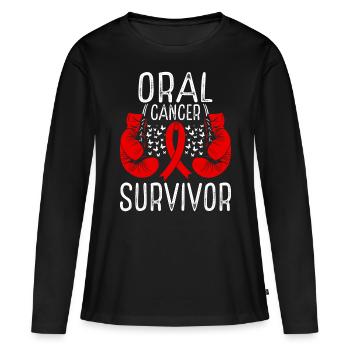 Oral Cancer Survivor Awareness Ribbon Gloves - Frauen Premium Bio Langarmshirt - Schwarz - Vorne - Julia (174cm)