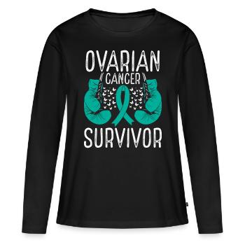 Ovarian Cancer Survivor Awareness Ribbon Gloves - Frauen Premium Bio Langarmshirt - Schwarz - Vorne - Julia (174cm)