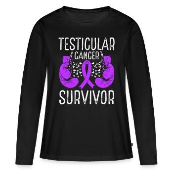 Gants de sensibilisation des survivants du cancer du testicule - T-shirt manches longues Premium bio Femme - noir - Devant - Julia (174cm)
