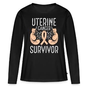 Uterine Cancer Survivor Awareness Ribbon Gloves - Women's Premium Organic Long Sleeve Shirt - black - Front - Julia (174cm)