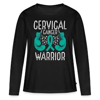 Cervical Cancer Warrior Awareness Ribbon Gloves - Women's Premium Organic Long Sleeve Shirt - black - Front - Julia (174cm)