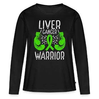 Liver Cancer Warrior Awareness Ribbon Gloves - Frauen Premium Bio Langarmshirt - Schwarz - Vorne - Julia (174cm)