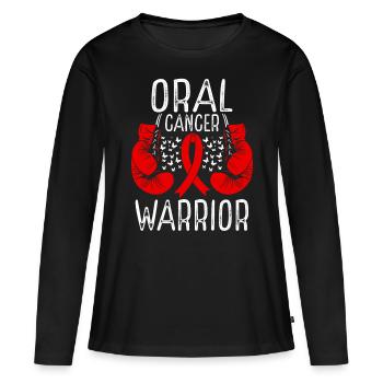 Oral Cancer Warrior Awareness Ribbon Gloves - Frauen Premium Bio Langarmshirt - Schwarz - Vorne - Julia (174cm)