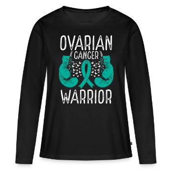Ovarian Cancer Warrior Awareness Ribbon Gloves - Frauen Premium Bio Langarmshirt - Schwarz - Vorne - Julia (174cm)