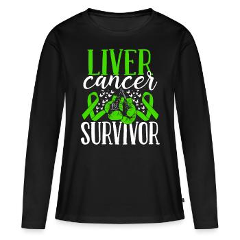 Survivant des gants de ruban de sensibilisation au cancer du foie - T-shirt manches longues Premium bio Femme - noir - Devant - Julia (174cm)