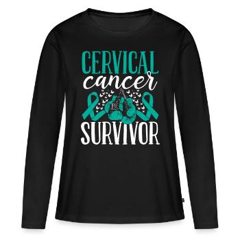 Cervical Cancer Awareness Ribbon Gloves Survivor - Women's Premium Organic Long Sleeve Shirt - black - Front - Julia (174cm)