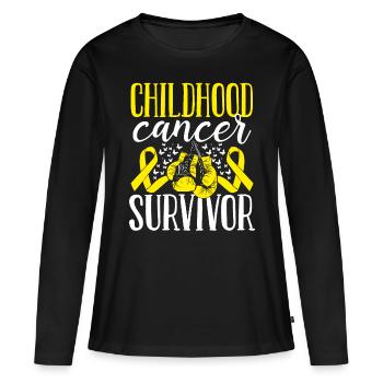 Gants de ruban de sensibilisation au cancer infantile Survivant - T-shirt manches longues Premium bio Femme - noir - Devant - Julia (174cm)