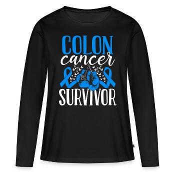 Colon Cancer Awareness Ribbon Gloves Survivor - Frauen Premium Bio Langarmshirt - Schwarz - Vorne - Julia (174cm)