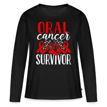 Oral Cancer Awareness Ribbon Gloves Survivor - Frauen Premium Bio Langarmshirt - Schwarz - Vorne - Julia (174cm)