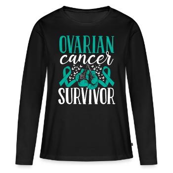 Ovarian Cancer Awareness Ribbon Gloves Survivor - Frauen Premium Bio Langarmshirt - Schwarz - Vorne - Julia (174cm)