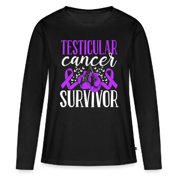 Gants de sensibilisation au cancer du testicule Survivant - T-shirt manches longues Premium bio Femme - noir - Devant - Julia (174cm)