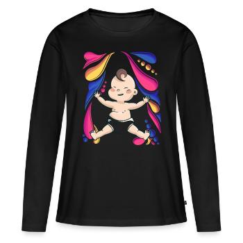 Baby mit buntem Muster und Windel - Frauen Premium Bio Langarmshirt - Schwarz - Vorne - Julia (174cm)