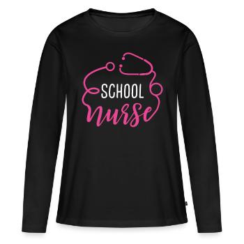 Appréciation infirmière scolaire Stéthoscope cardiaque - T-shirt manches longues Premium bio Femme - noir - Devant - Julia (174cm)