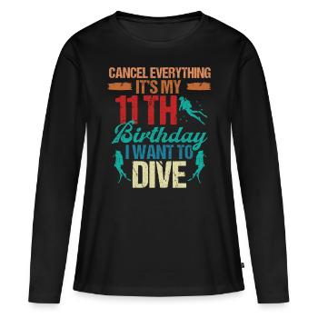 11 ans Plongeur Plongée Idée d’anniversaire Snorkeling - T-shirt manches longues Premium bio Femme - noir - Devant - Julia (174cm)
