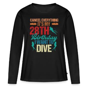 28 ans Plongeur Plongée Anniversaire Idée Snorkeling - T-shirt manches longues Premium bio Femme - noir - Devant - Julia (174cm)
