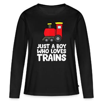 Juste un garçon qui aime les trains - T-shirt manches longues Premium bio Femme - noir - Devant - Julia (174cm)