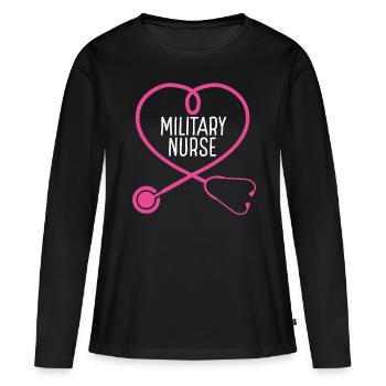 Military Nurse Stethoscope Appreciation Heart - Frauen Premium Bio Langarmshirt - Schwarz - Vorne - Julia (174cm)