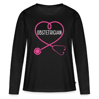 Obstétricien Stéthoscope Appréciation Coeur - T-shirt manches longues Premium bio Femme - noir - Devant - Julia (174cm)
