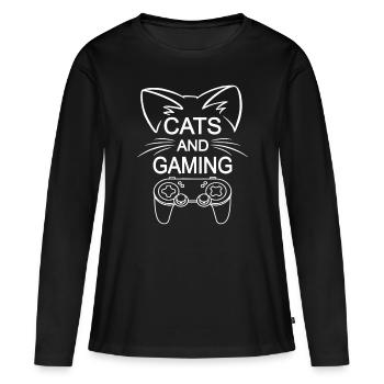 Les chats et les jeux - T-shirt manches longues Premium bio Femme - noir - Devant - Julia (174cm)