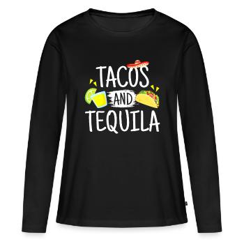Lustige Tacos und Tequila T-Shirt Mexikanischer Sombrero T - Frauen Premium Bio Langarmshirt - Schwarz - Vorne - Julia (174cm)