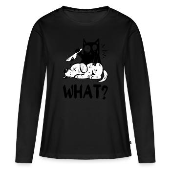 Quoi? Chat noir meurtrier avec couteau - T-shirt manches longues Premium bio Femme - noir - Devant - Julia (174cm)