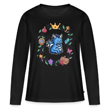 Kinder Drache Fabelwesen Märchen - Frauen Premium Bio Langarmshirt - Schwarz - Vorne - Julia (174cm)