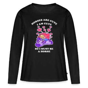 Pferde sind niedlich ich bin niedlich also bin ich - Frauen Premium Bio Langarmshirt - Schwarz - Vorne - Julia (174cm)